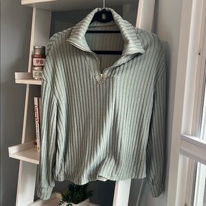 Shein Women's Green Ribbed Half-Zip Sweater size S